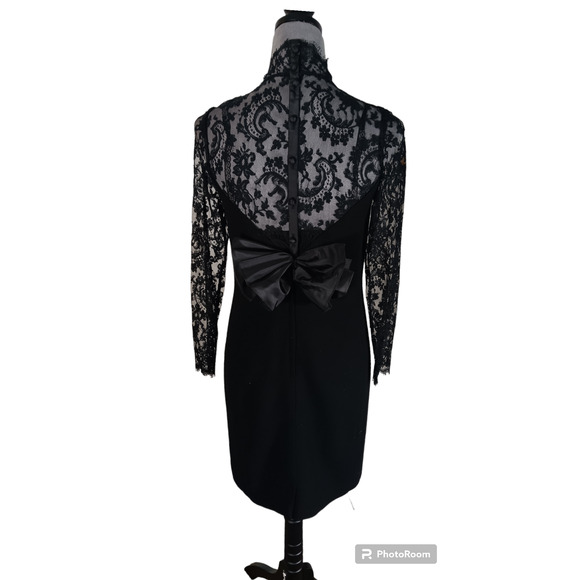 Rickie Freeman for Teri Jon Nites Black Midi Preppy Lace Detailed With bow SZ 2 - Picture 4 of 8